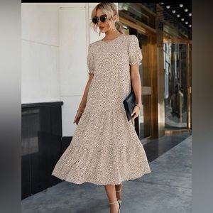 NWT Casual Boho Dress  Ruffle Puff Sleeve High Waist Midi  Dresses xl